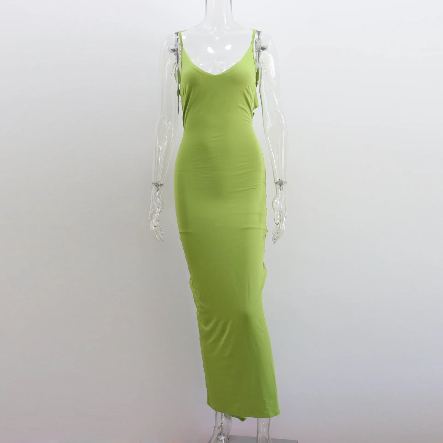 Ruffles Backless Sheath Bodycon Maxi Dresses Party Sleeveless Camisole Robe Femme V Neck Summer Dress Woman Sexy Vestidos Mujer