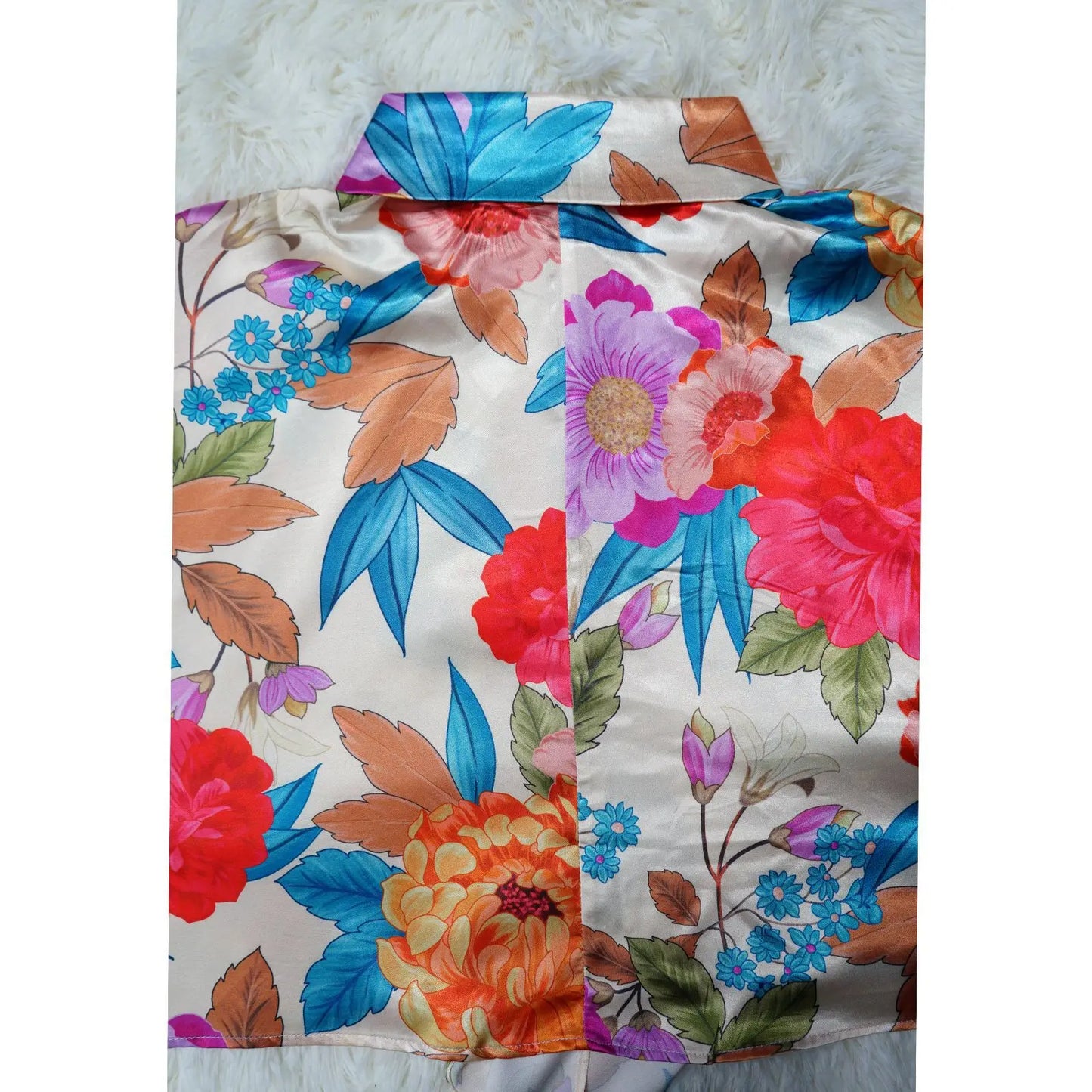 Women Imitation Silk Printed Casual Shirt Top Women Lantern Long Loose Blouse Female Clothes