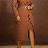 HLJ High Quality Elegant Office Lady Blazer Two Piece Sets Women Lapel Long Sleeve Coat And Slim Dress Outfit Female Clothing