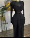 New Women's Long Dresses Sexy Round Neck Full Sleeve High Waist Elegant Splice Bodycon Evening Vestidos Maxi Party Night Dress