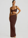 Nibber Sexy Women 2 Piece Set Bandage Ruched Square Collar Bra+Skinny Long Skirts 2025 Summer Vacation Beach Party Trend Suits