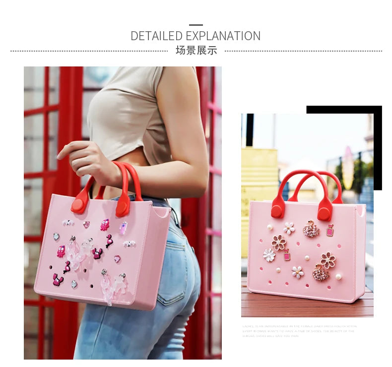 EVA Large Leather Shoulder Bag Handbag Tote Bag Storage for Women Casual Waterproof Beach Bag Hole Fit Charm Fashion Storage Bag