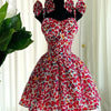Elegant Floral Print A- Line Mini Dress with Bow Knot High Waist Slimming for Women Spring Season Fashion Casual Skirt