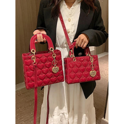 Red Love Patent Leather Bright Surface Handbag High-end Design Sense Wedding Bag Women's New Fashion All-matching Crossbody Bag