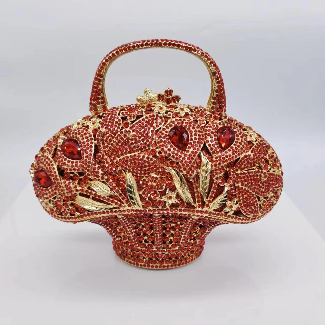 Flower Basket Diamond Dinner Bag Metal Hollow Hand-Held Rhinestone Women's Bag Banquet Clutch Purse Crystal Vintage Handbags