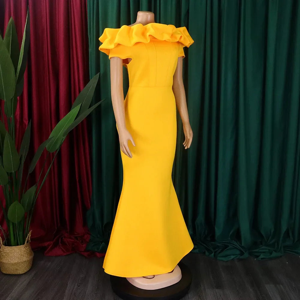 Elegant Long Dresses for Women Off the Shoulder Short Sleeve Mermaid Floor Length Luxury Female Birthday Party Dinner Dress Robe