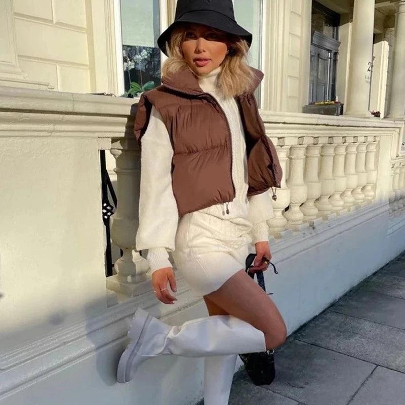 Autumn And Winter Women's Short Cotton Down Vest Short Stand-up Collar Warm Sleeveless Quilted Vest Outdoor Travel Jacket Tops - MAGUSTA BEAUTY