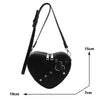 Vintage Y2K Small Chain Rivet Shoulder Bag Heart Shaped Purse Handbag Red PU Leather Gothic Tote Bag Fashion Women Crossbody Bag