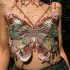 YOUR BUMP CURVE Sexy Woman Crystal Chain Butterfly Embroidery Sleeveless Backless Adjustable Ultra Short Top Music Prom