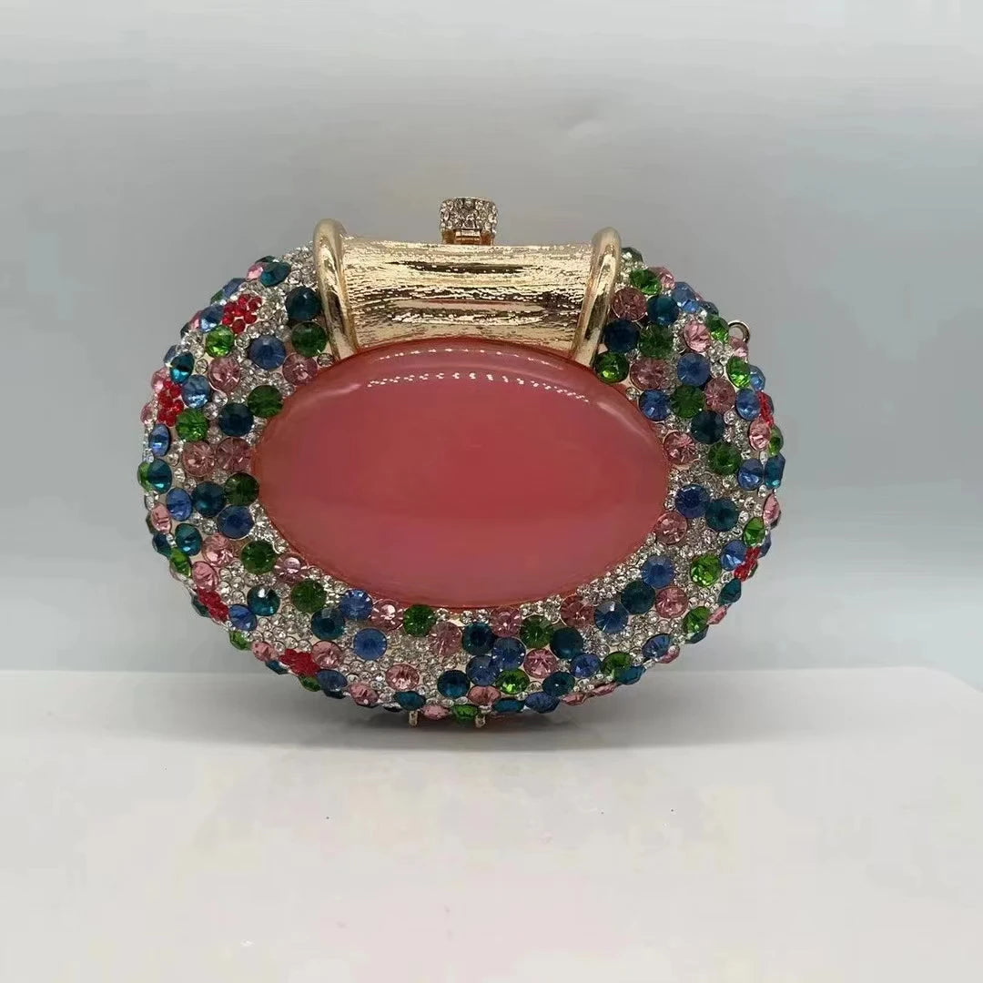 XIYUAN Oval Shaped Crystals Evening Clutch Bags Women Boutique Diamond Clutch Purses And Handbags Bridal Wedding Gem Phone Purse