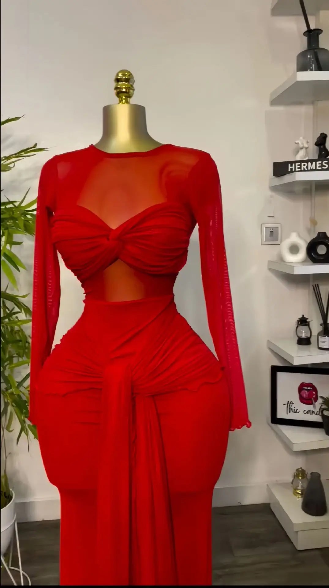 New Women's Long Dresses Sexy Round Neck Full Sleeve High Waist Elegant Splice Bodycon Evening Vestidos Maxi Party Night Dress