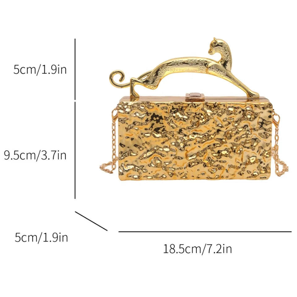 Leopard handle Luxury Gold Silver Party Evening Bag For Women Chain Clutch Handbags And Purses Mini Crossbody Shoulder Phone Bag