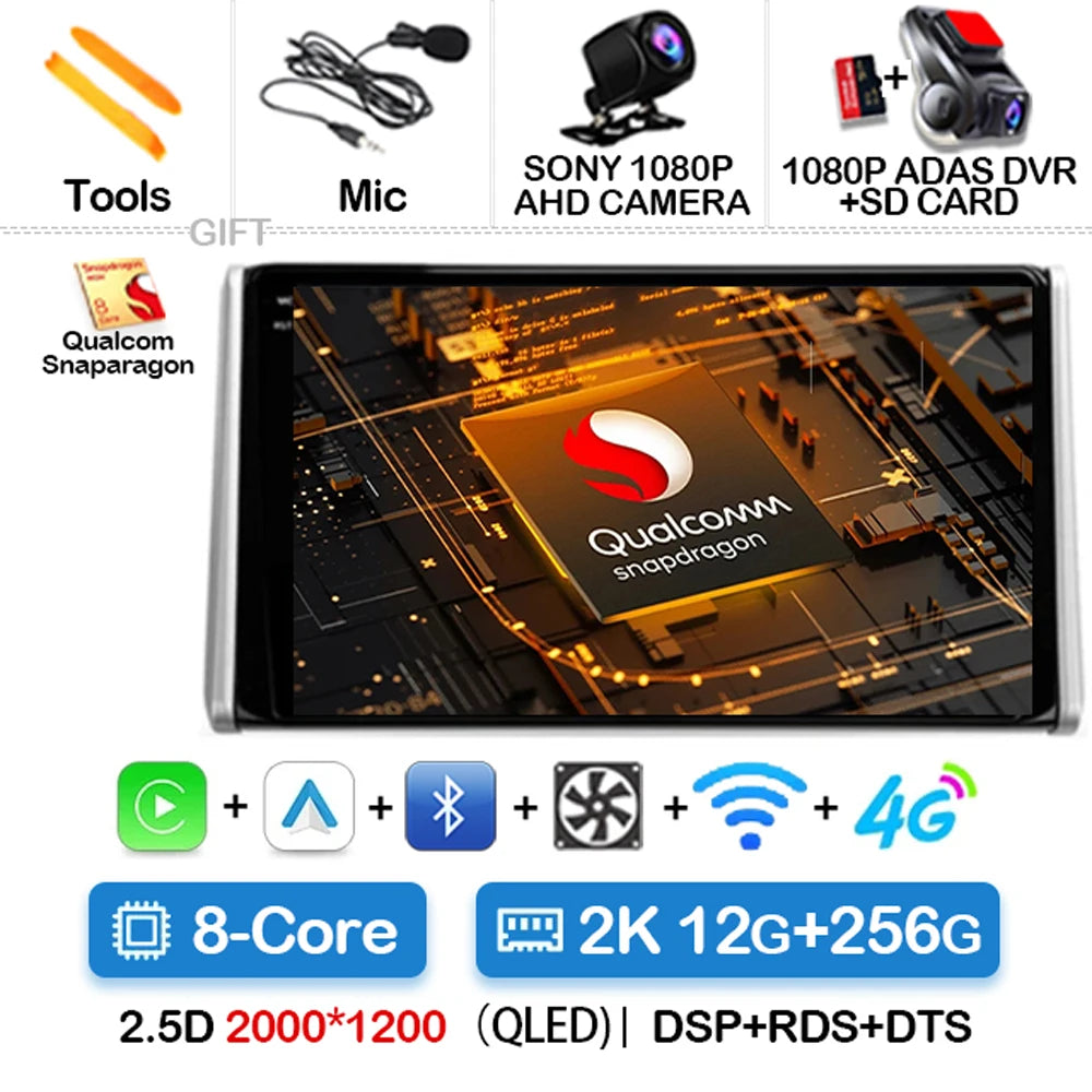 Android 14 Car Radio For Toyota RAV4 5 XA50 2018 - 2023 Multimedia Video Player Navigation GPS 2Din Carplay Auto 4G WIFI QLED BT