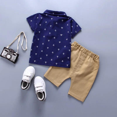 2PCS Baby Set Children's Summer Fashion Random Print Boat Anchor Pattern Short Sleeve Shorts Set - MAGUSTA BEAUTY