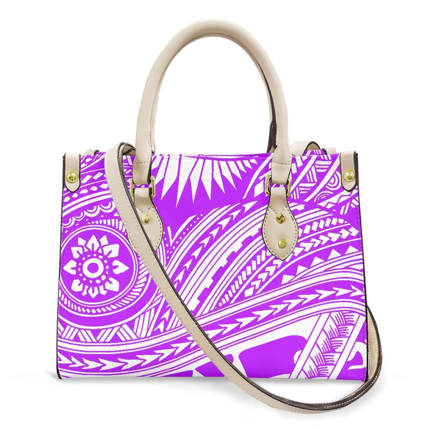 Women Pu Handbag Custom Wholesale Polynesian Tribal Floral Design Women Shoulder Bag Large Capacity Travel Temperament Women Bag