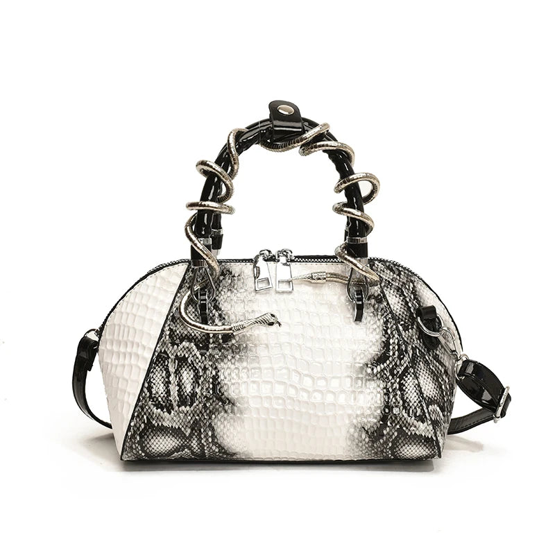 MOODS Designer Luxury Bags For Women Crocodile Pattern Top-handle Shell Bag With Snake Hardware Wild Shoulder Crossbody Handbags