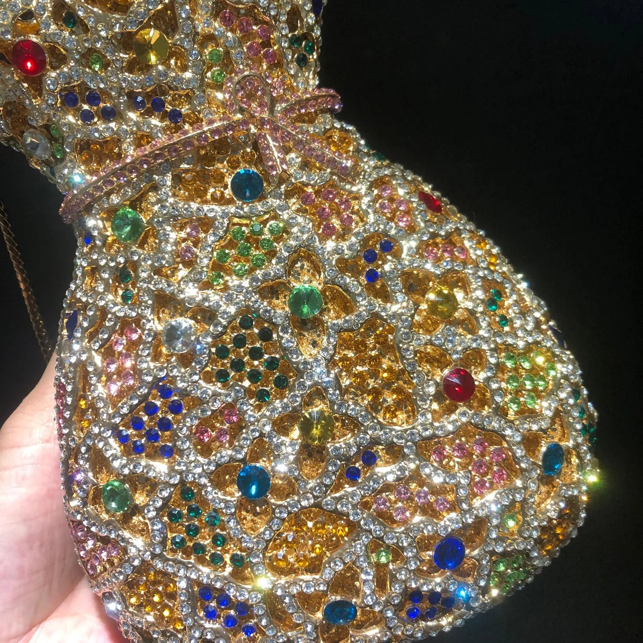 Newest Flower Vase Rhinestone Evening Bags Women Crystal Handbags Metal Chain Elegant Party Bags Luxury Designer Clutch Purse