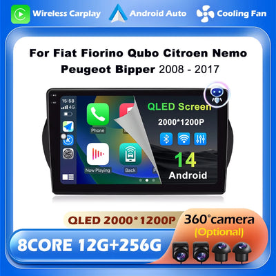 Android 14 For Fiat Fiorino Qubo Citroen Nemo Peugeot Bipper 2008 - 2017 Carplay Auto QLED Screen 4G Car Radio Multimedia Player