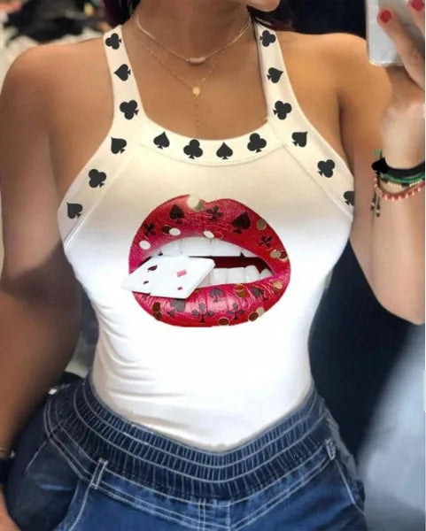 Fashion Women's Sexy Sling Print T-Shirt Small Vest Top Summer Casual Cool Sleeveless Top