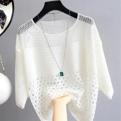 Spring and summer new ice silk knitted vest top hollow thin bottoming suspender street women's white shirt
