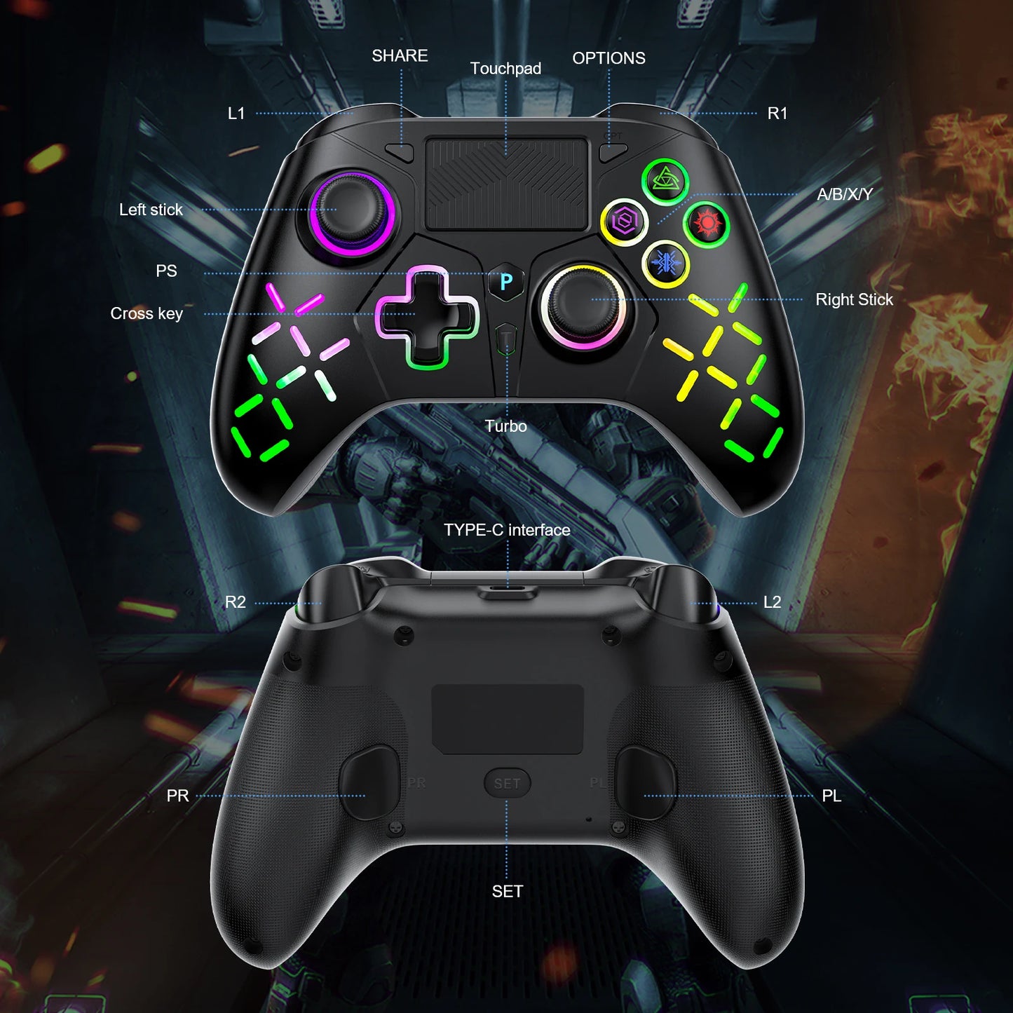 Playstation 5 Controller For Ps5/Ps4/Ps3/Nintendo Switch/Pc Gamepad Console With Turbo Dual Sense Vibrate Programming Function