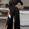 2025 Spring Jumpsuits for Women Plain Elegant Office Lady Loose Ruched One Shoulder Split Hem Wide Leg Jumpsuit
