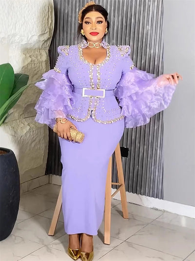 Luxury Vintage Dresses For Women Wedding Party Prom Evening Gown Long Sleeve Dress Dashiki Beaded Robe Turkey African Clothing