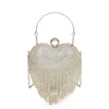 Rhinestone Evening Bag Heart Pattern Silver Handbag Womens Diamond Tassel Banquet Clutch And Purse Wedding Bridal Prom Wallets