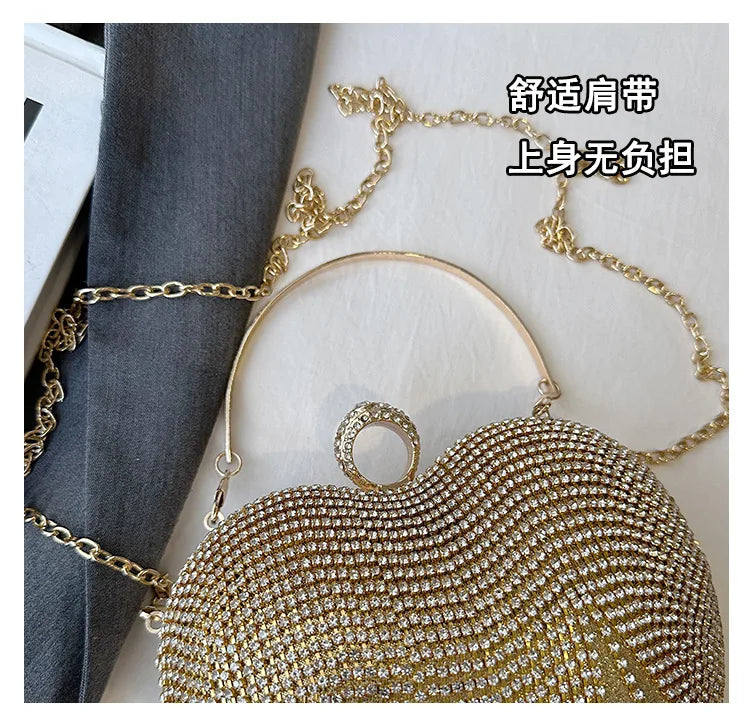 Rhinestone Evening Bag Heart Pattern Silver Handbag Womens Diamond Tassel Banquet Clutch And Purse Wedding Bridal Prom Wallets