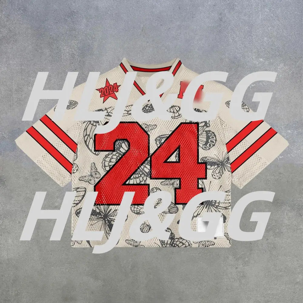 HLJ&GG Spring Summer New Letter Print Mesh Loose Basketaball Tshirts Women V Neck Short Sleeve Tops Fashion Pullover Streetwear