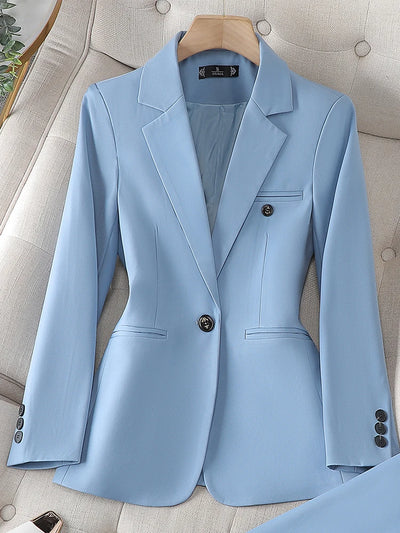 High Quality Long Sleeve Female Blazer Women Blue Coffee Khaki Single Button Slim Jacket Ladies Business Work Wear Formal Coat