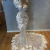 Gorgeous Ruffles Ivory Evening Dress Dubai One Shoulder Chapel Train Wedding Party Dresses Arabic Mermaid Prom Gowns Customized