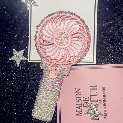 1pc AB/Clear Mixed Crystal Summer Hand Fan,Bling Sparkle Stunning Girls' Photography Party Accessoriess