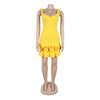 CM.YAYA Women Spaghetti Strap Sleeveless V-neck Mini Dress 2025 Summer Ruched Stacked Party Evening Night Club Chic Dresses