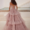 Cathy Elegant Off Shoulder Tulle Prom Dress 2024 Multilayer Mesh Sleeveless Ball Gown Vestidos De Fiesta Long Train Party Dress