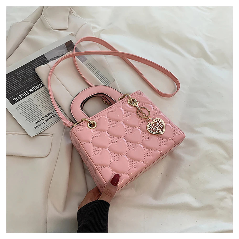 Red Love Patent Leather Bright Surface Handbag High-end Design Sense Wedding Bag Women's New Fashion All-matching Crossbody Bag