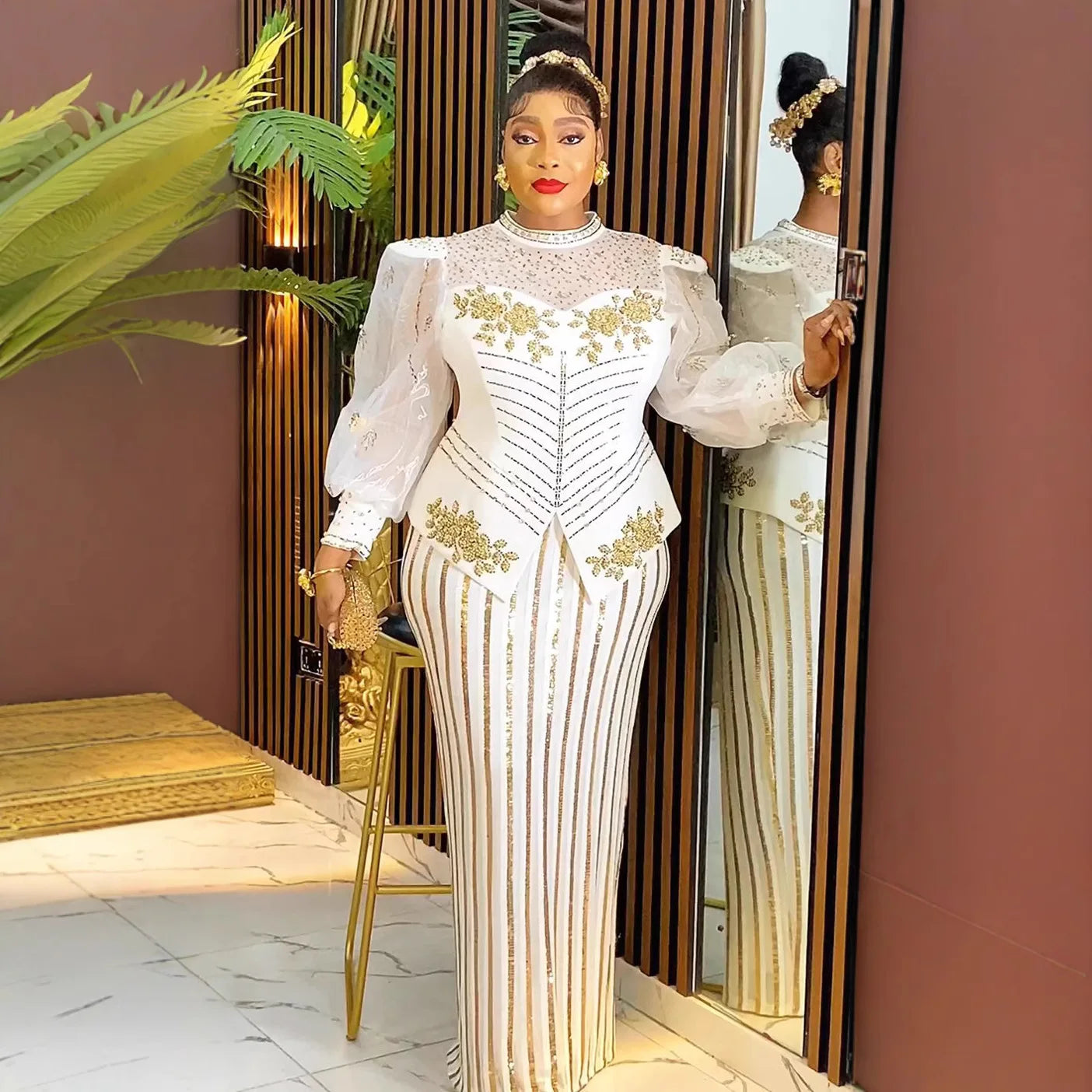 African Dresses for Women 2025 New Fashion Plus Size Sequin Evening Party Long Dress Dashiki Ankara Outfits Robe African Clothes