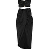 VEITCHE Summer Women Hollow Metal Buckle 2 Piece Skirt Sets Sexy Ruche Tops And Split Maxi Skirt Matching Clubwear Outfits