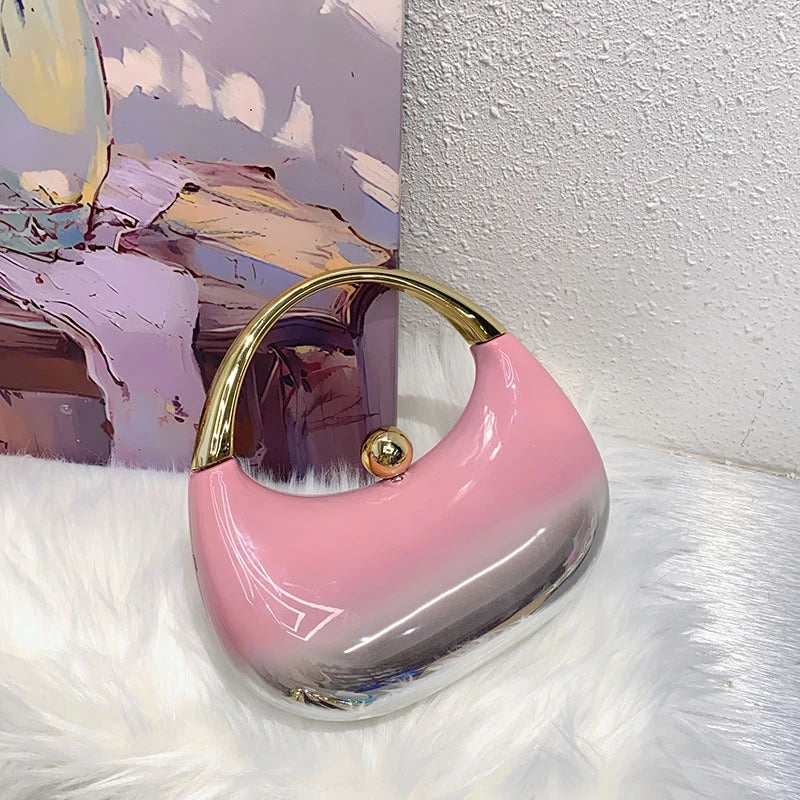 Luxury Brand Evening Clutch Acrylic Shell Bag Ladies Handbag Fashion Shoulder Bag Half-moon Design Wedding Purse Party Handbag