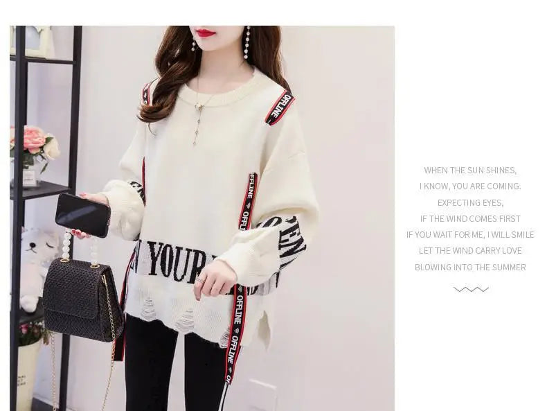 Round Neck Loose Knit Sweater for Women's 2023 Spring and Autumn Korean Version New Fashionable Casual Women's Top