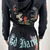 Sifreyr Street Printed Fashionable Casual Versatile Shorts Set Hooided Long Sleeved Zipper Cardigan Jacket High Waist Suit