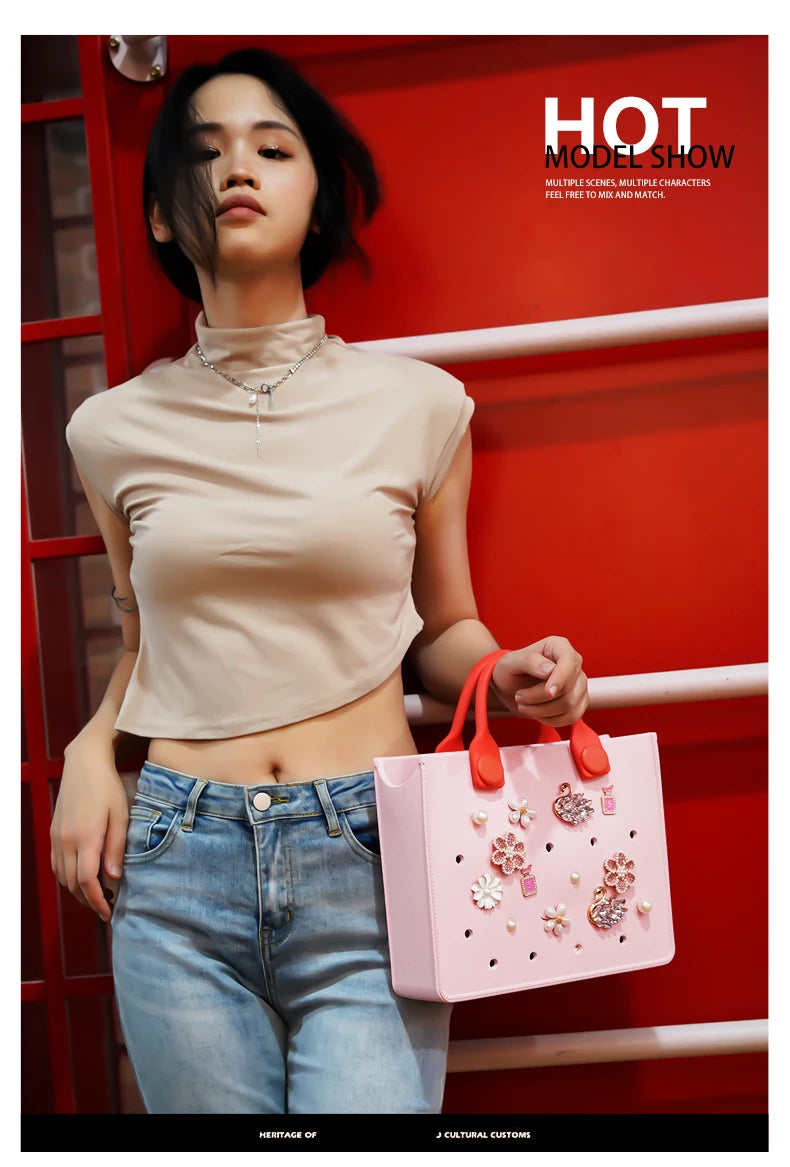EVA Large Leather Shoulder Bag Handbag Tote Bag Storage for Women Casual Waterproof Beach Bag Hole Fit Charm Fashion Storage Bag