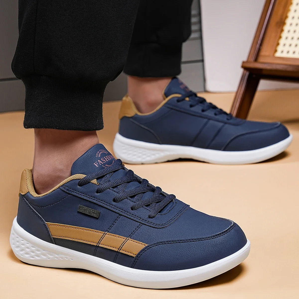 NKLSA New Men's Shoes Spring Autumn Waterproof Walking Sneakers Casual Men Leather Sneakers Non-Slip Shoes Mens Tennis Shoes