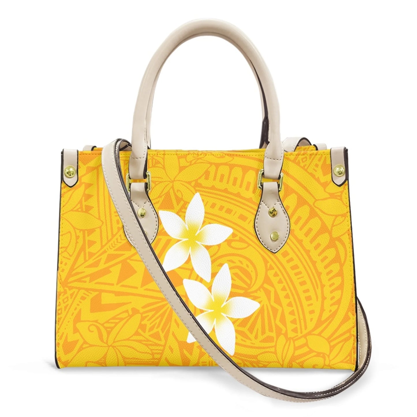 Women Pu Handbag Custom Wholesale Polynesian Tribal Floral Design Women Shoulder Bag Large Capacity Travel Temperament Women Bag