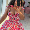 Elegant Floral Print A- Line Mini Dress with Bow Knot High Waist Slimming for Women Spring Season Fashion Casual Skirt