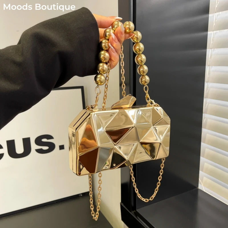 Golden Acrylic Evening Clutch Bag For Elegant Women Geometric Dinner Party Shoulder Bag 2024 Luxury Designer Purses And Handbags