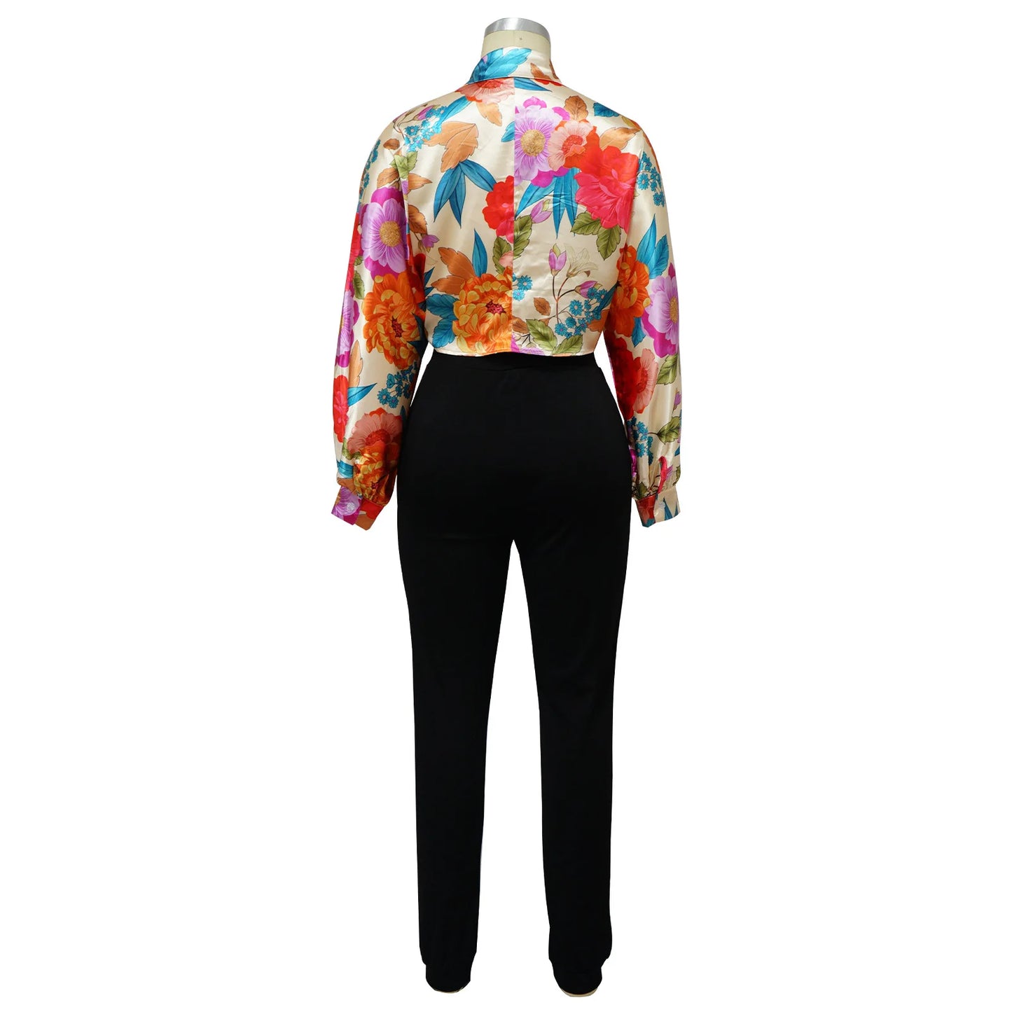 Women Imitation Silk Printed Casual Shirt Top Women Lantern Long Loose Blouse Female Clothes
