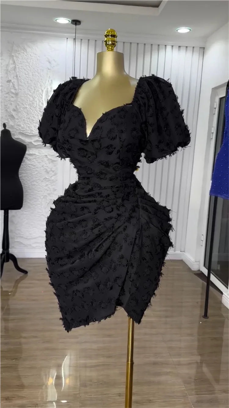 CM.YAYA Summer Women Lantern Short Sleeve Side Split Ruched Midi Mini Dress 2025 Fashion Sexy Night Club Party Dresses Vestidos