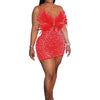 Znaiml Sexy Feathers Rhinestones Backless Diamond Sheer Mesh Bodycon Dresses for Woman Rave Club Birthday Party Night Vestidos