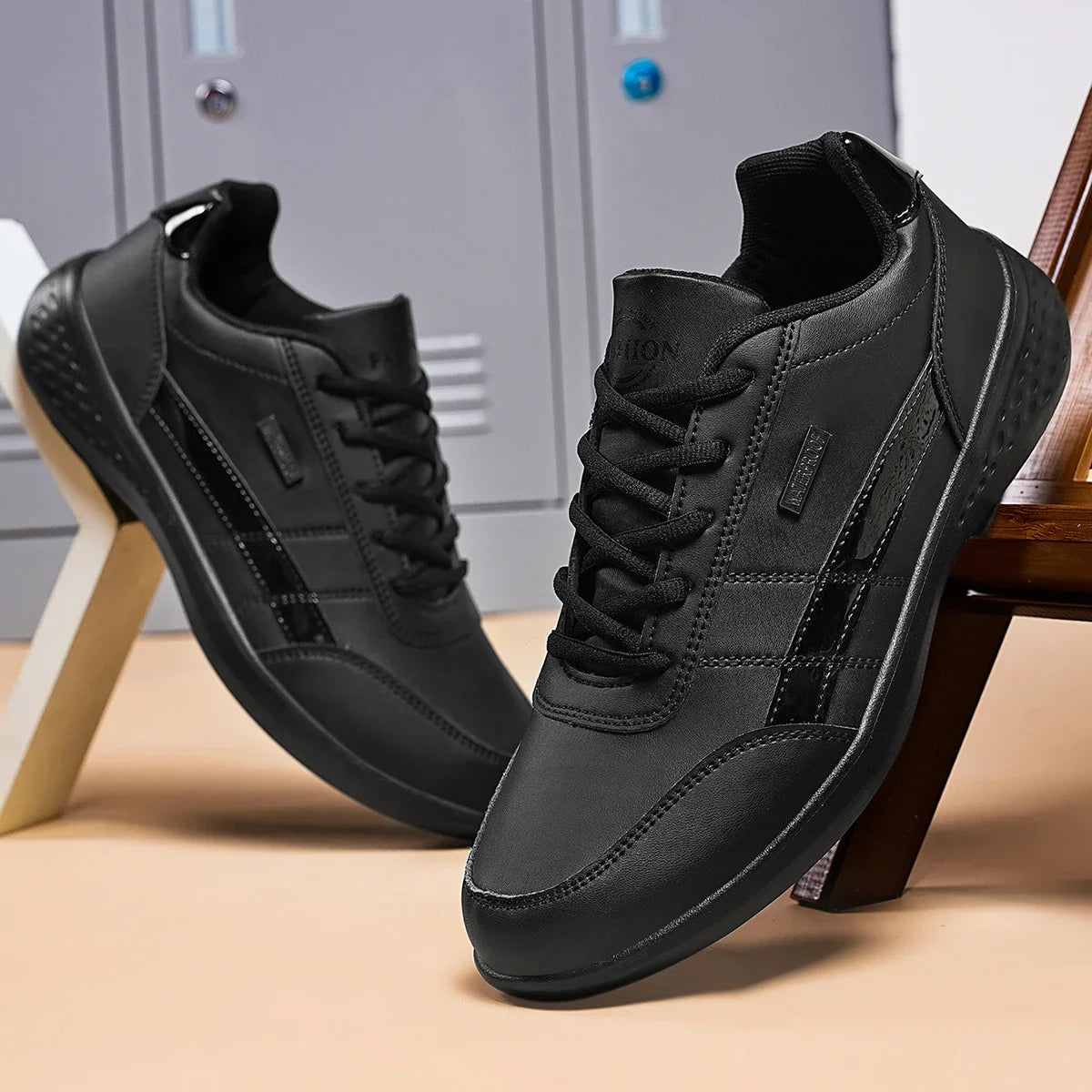 NKLSA New Men's Shoes Spring Autumn Waterproof Walking Sneakers Casual Men Leather Sneakers Non-Slip Shoes Mens Tennis Shoes